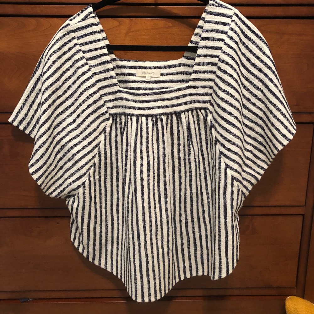 Navy striped flutter top